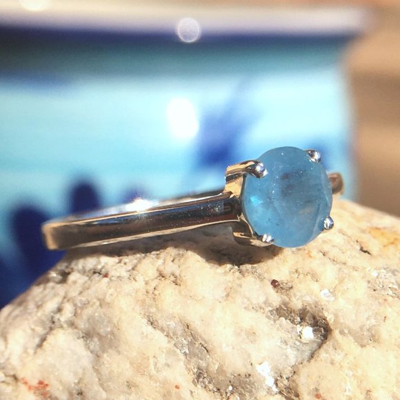 Natural Aquamarine Ring Round .925 Sterling Silver Genuine Untreated Gemstone - Picture 12 of 16